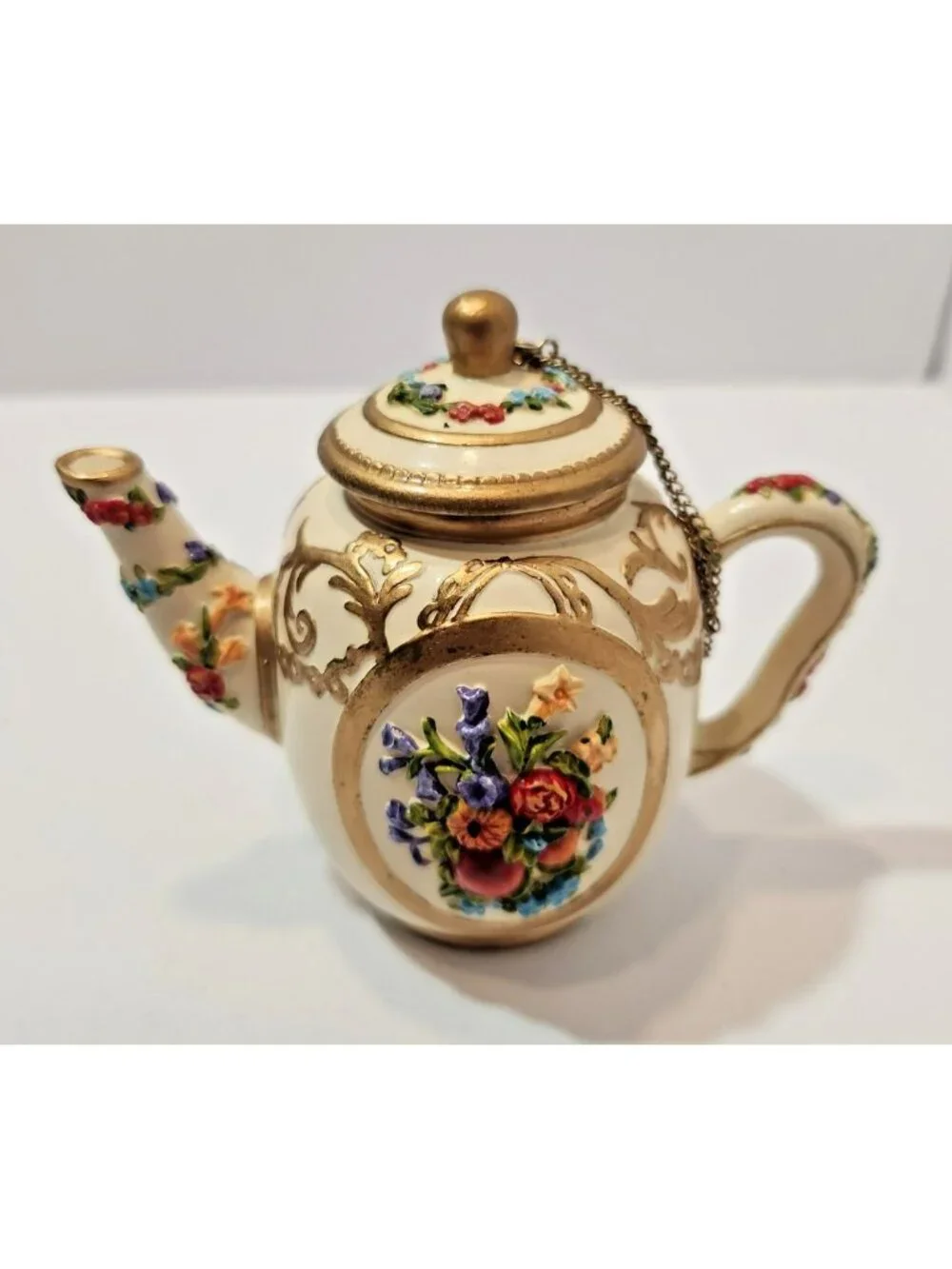Vtg Nini Westminster Abbey Miniature Teapot Hand Painted Floral Decor Figurine